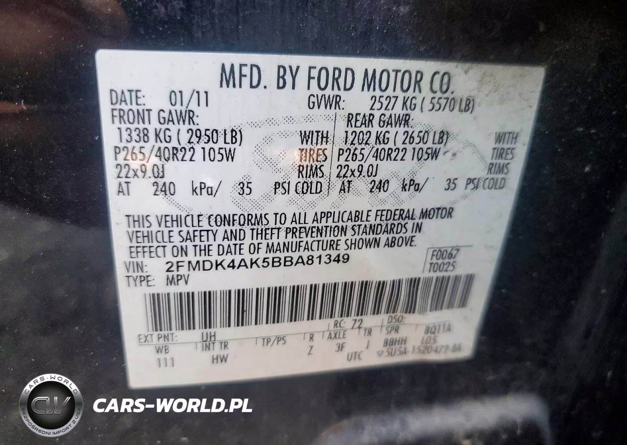 2011 Ford Edge Sport VIN:2FMDK4AK5BBA81349 - 13