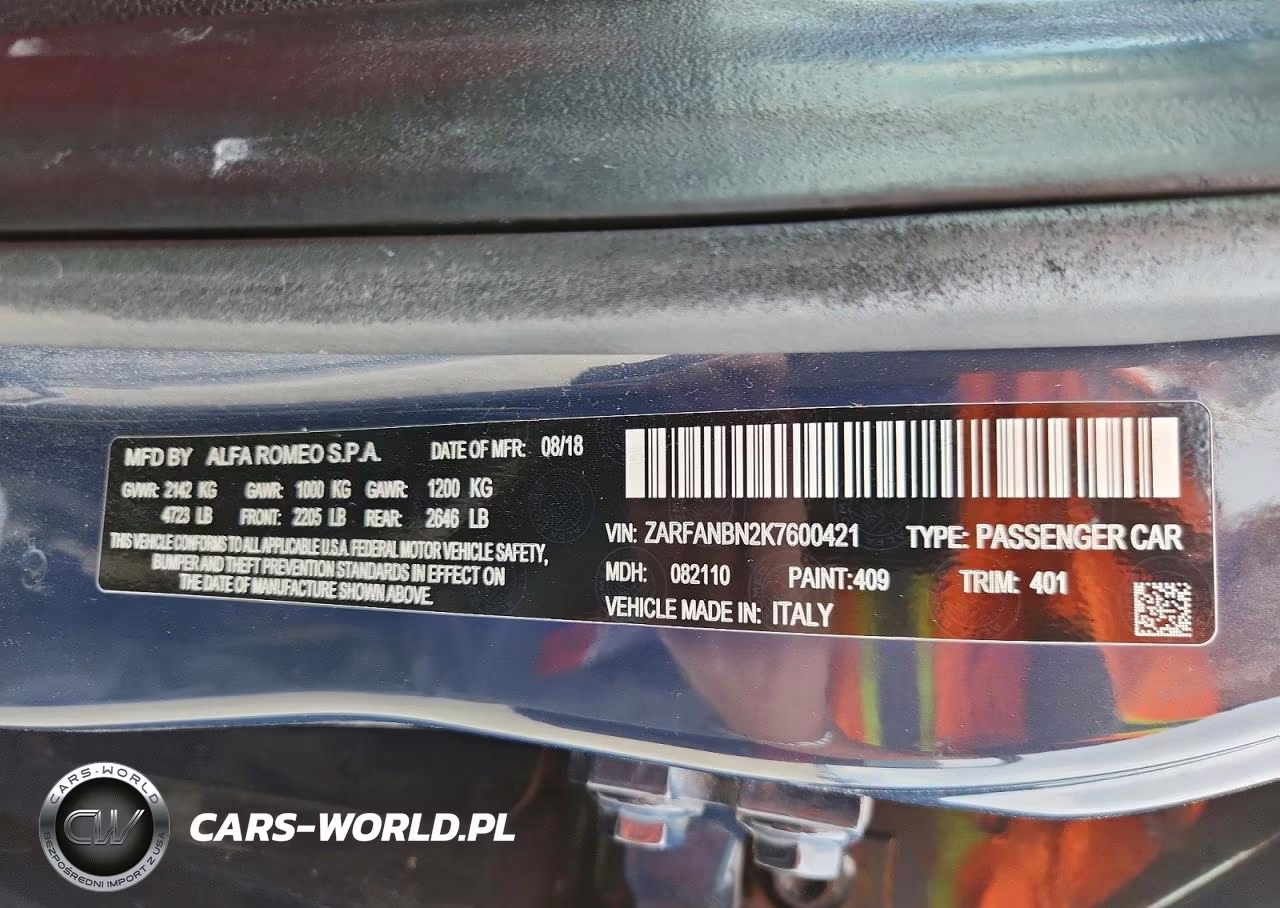 2019 Alfa Romeo Giulia Ti VIN:ZARFANBN2K7600421 - 12