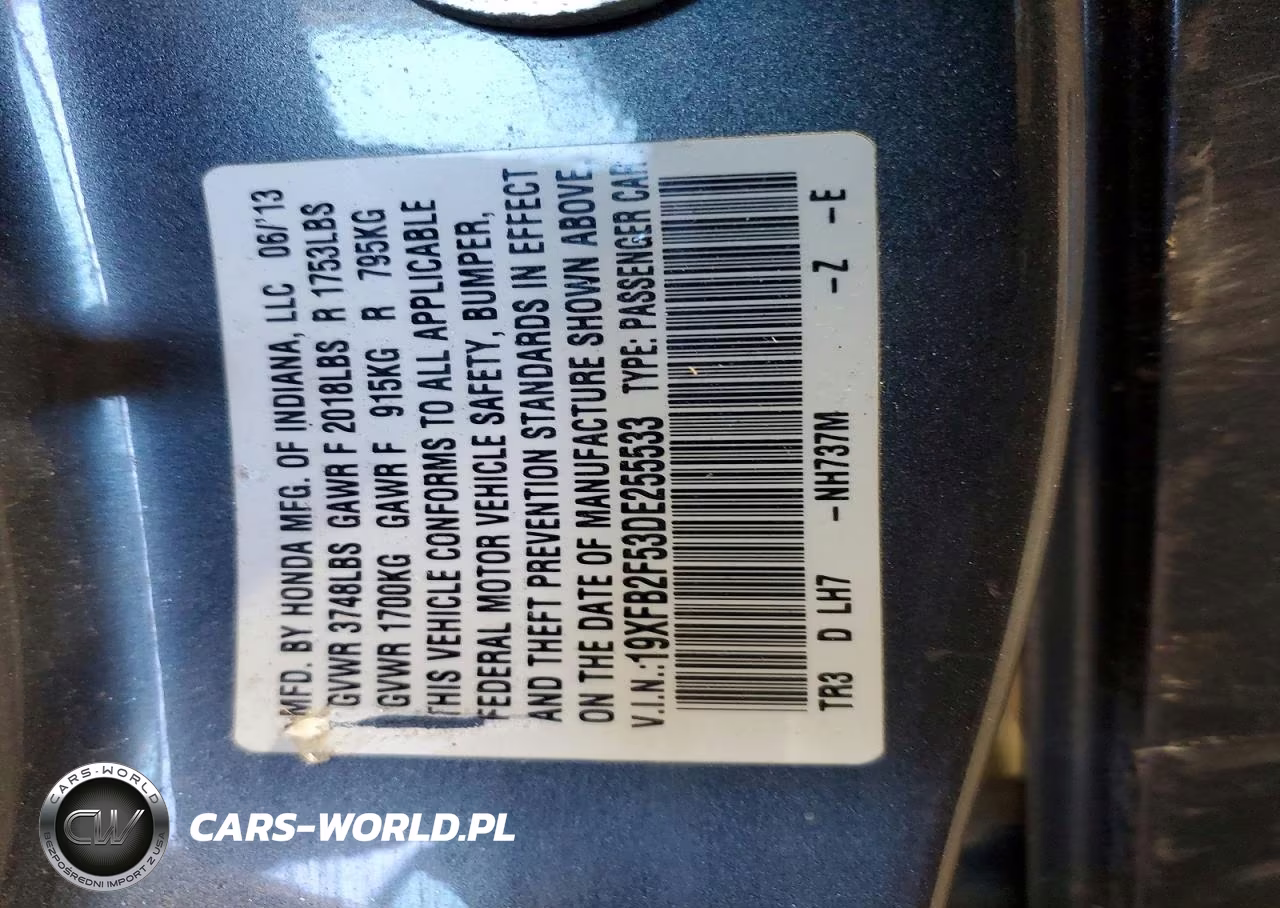 2013 Honda Civic Lx VIN:19XFB2F53DE255533 - 13