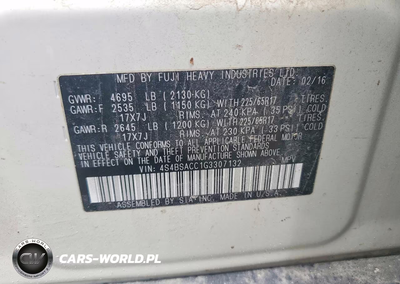 2016 Subaru Outback 2.5I Premium VIN:4S4BSACC1G3307132 - 13