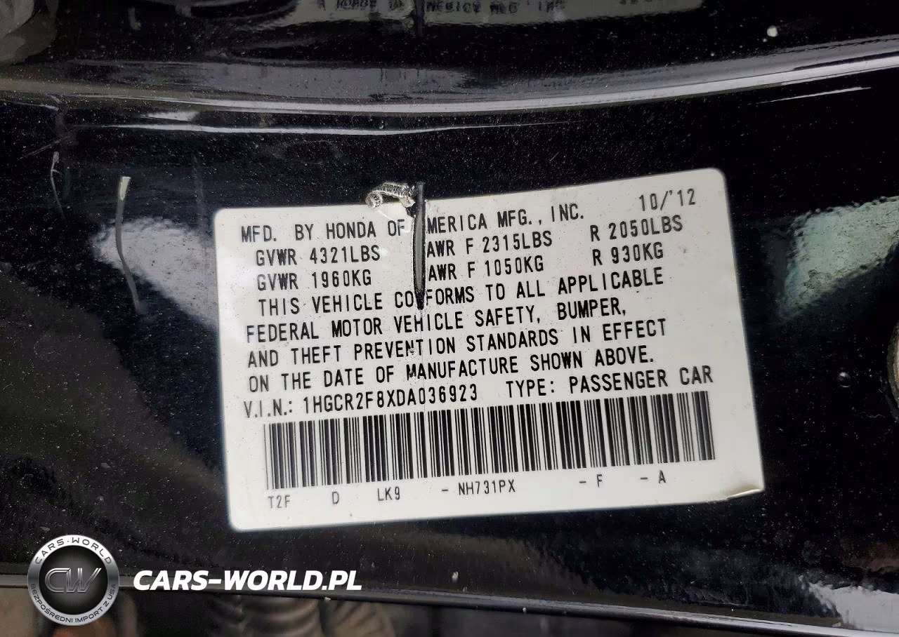 2013 Honda Accord Exl VIN:1HGCR2F8XDA036923 - 12
