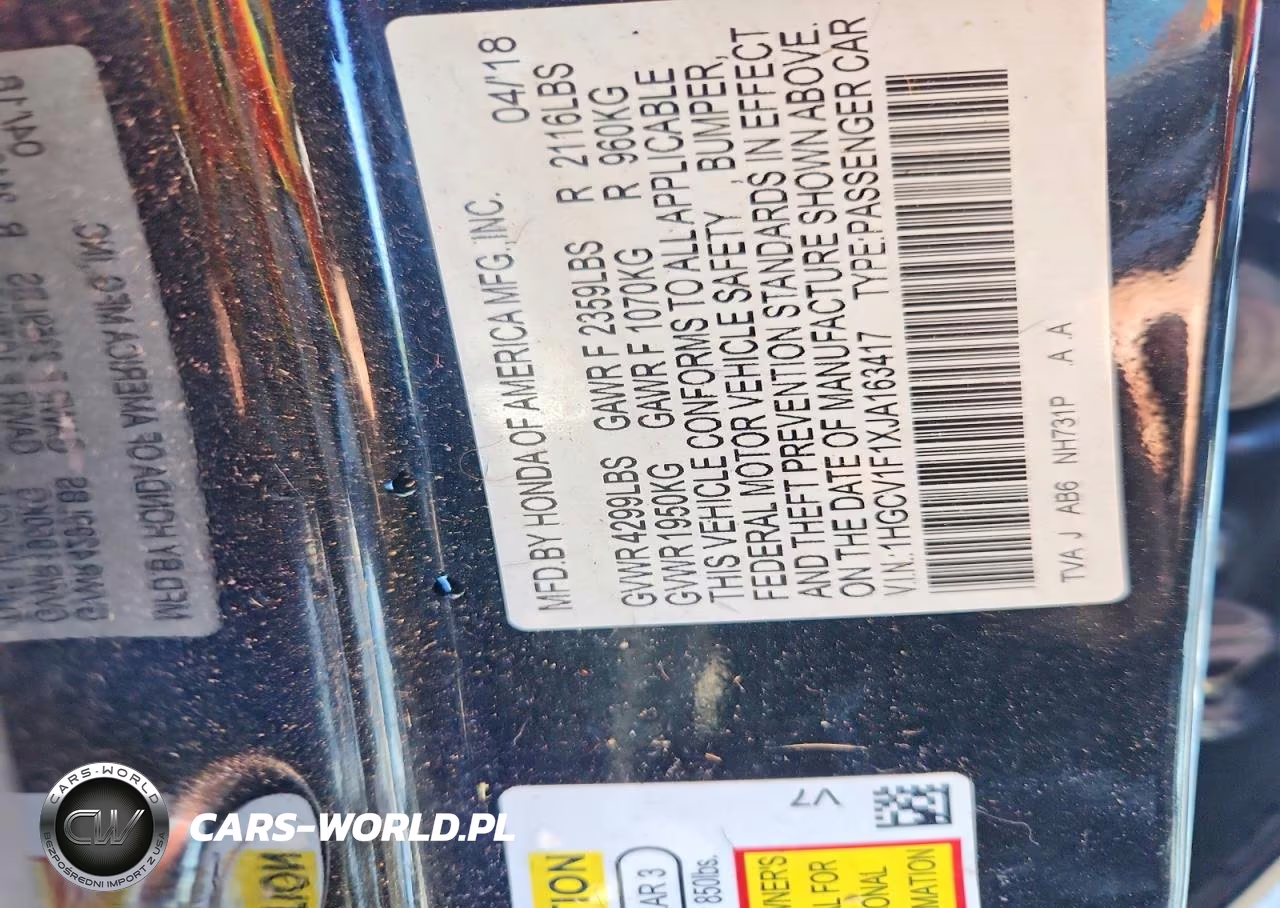 2018 Honda Accord Lx VIN:1HGCV1F1XJA163417 - 12