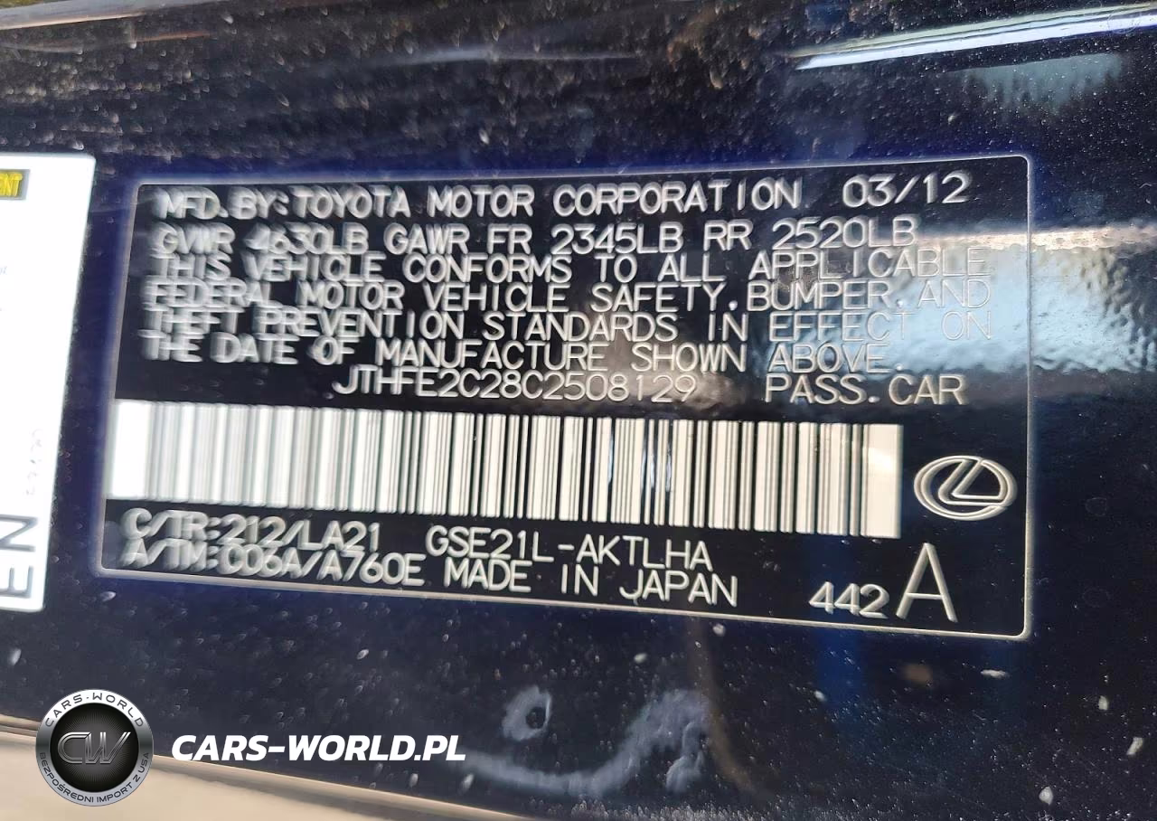 2012 Lexus Is 350 VIN:JTHFE2C28C2508129 - 12