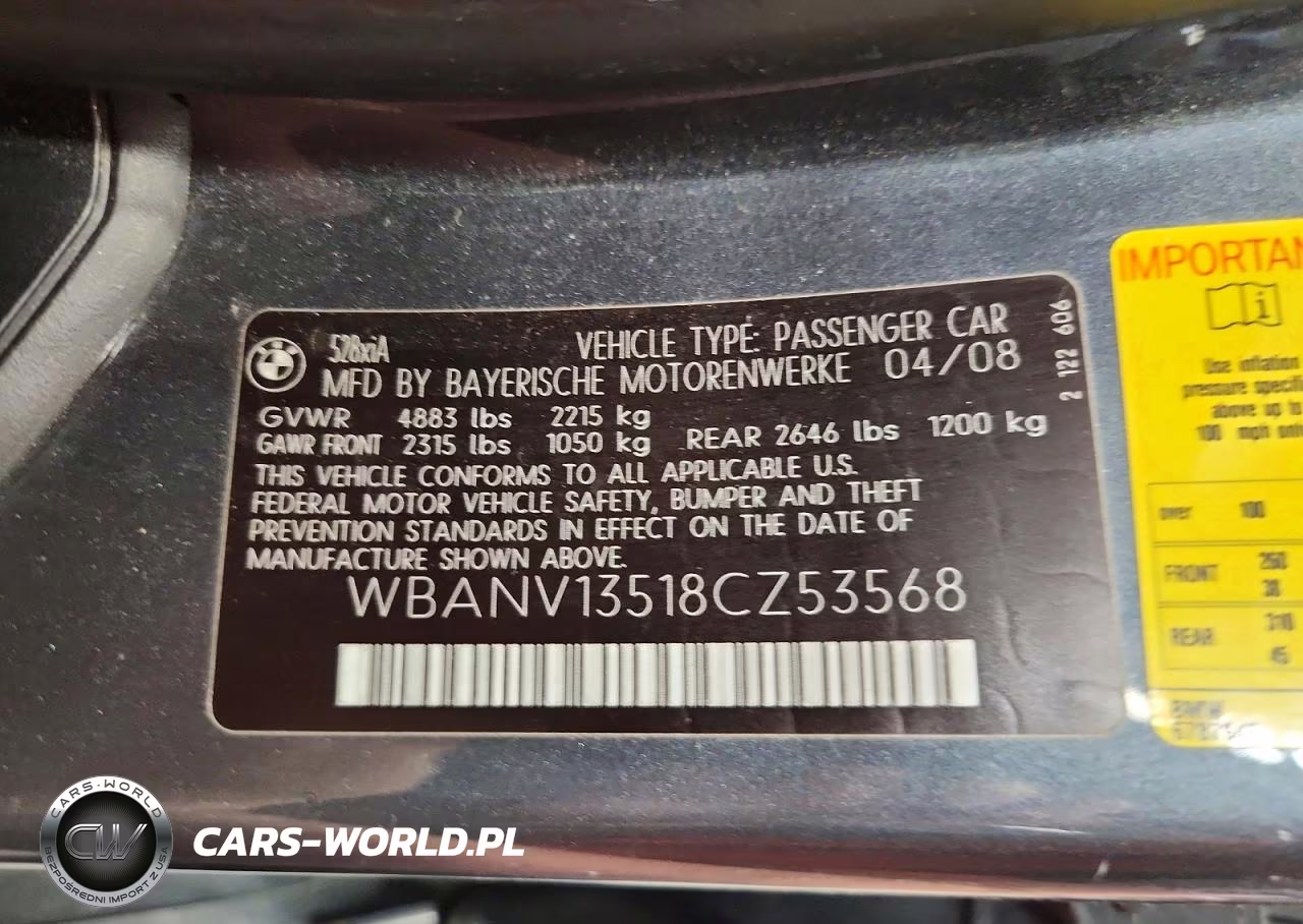 2008 BMW 528 Xi VIN:WBANV13518CZ53568 - 12