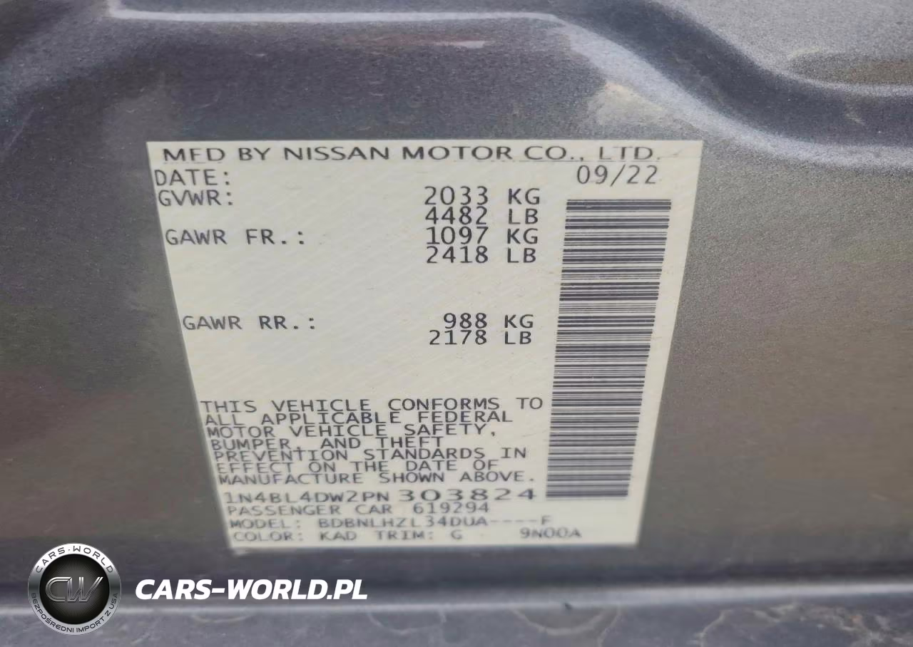 2023 Nissan Altima Sv VIN:1N4BL4DW2PN303824 - 12