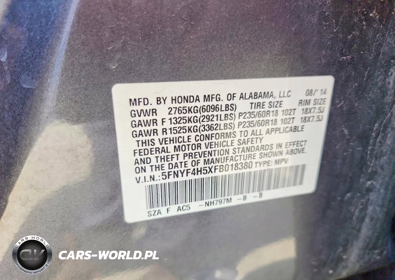 2015 Honda Pilot Exl VIN:5FNYF4H5XFB018380 - 14