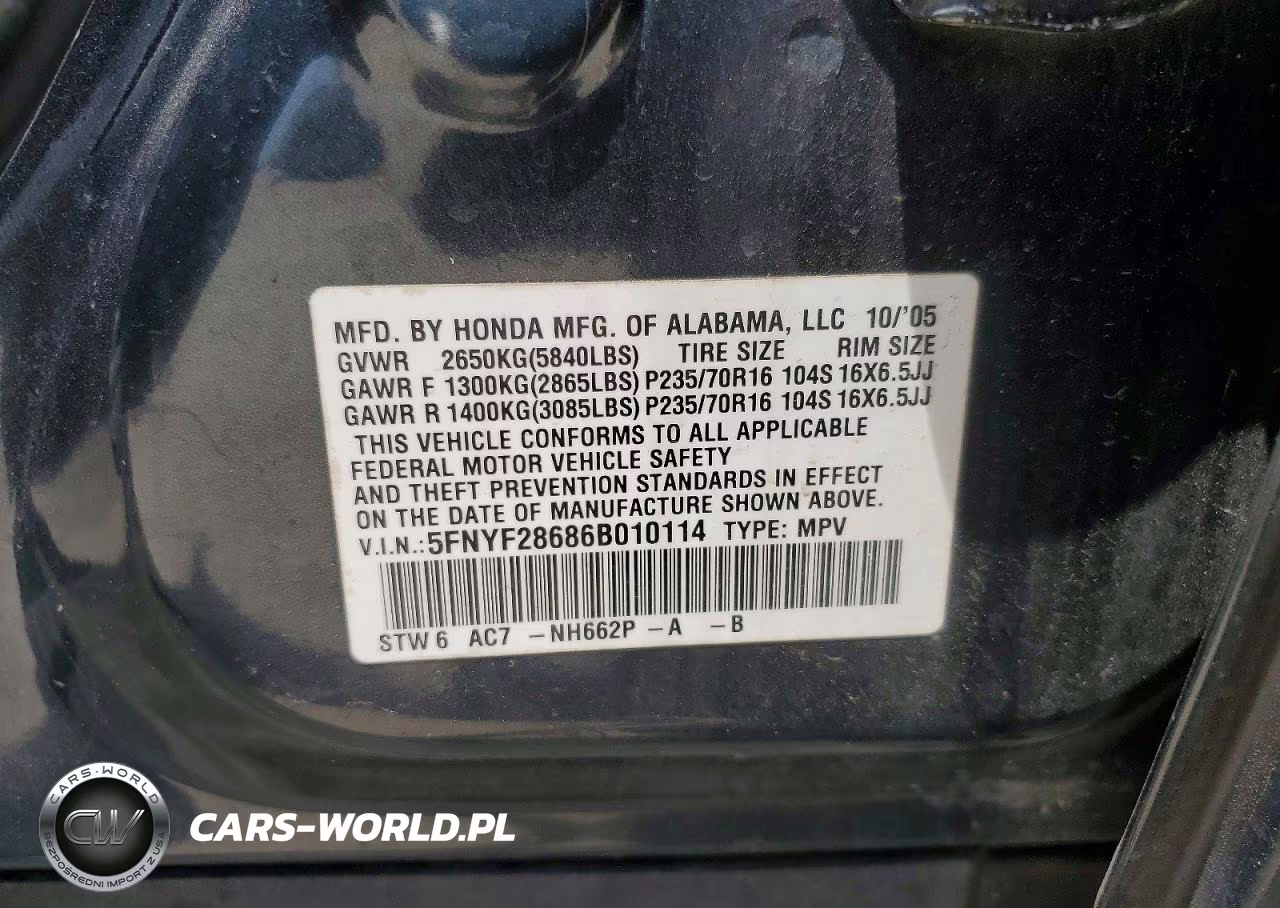 2006 Honda Pilot Ex VIN:5FNYF28686B010114 - 13