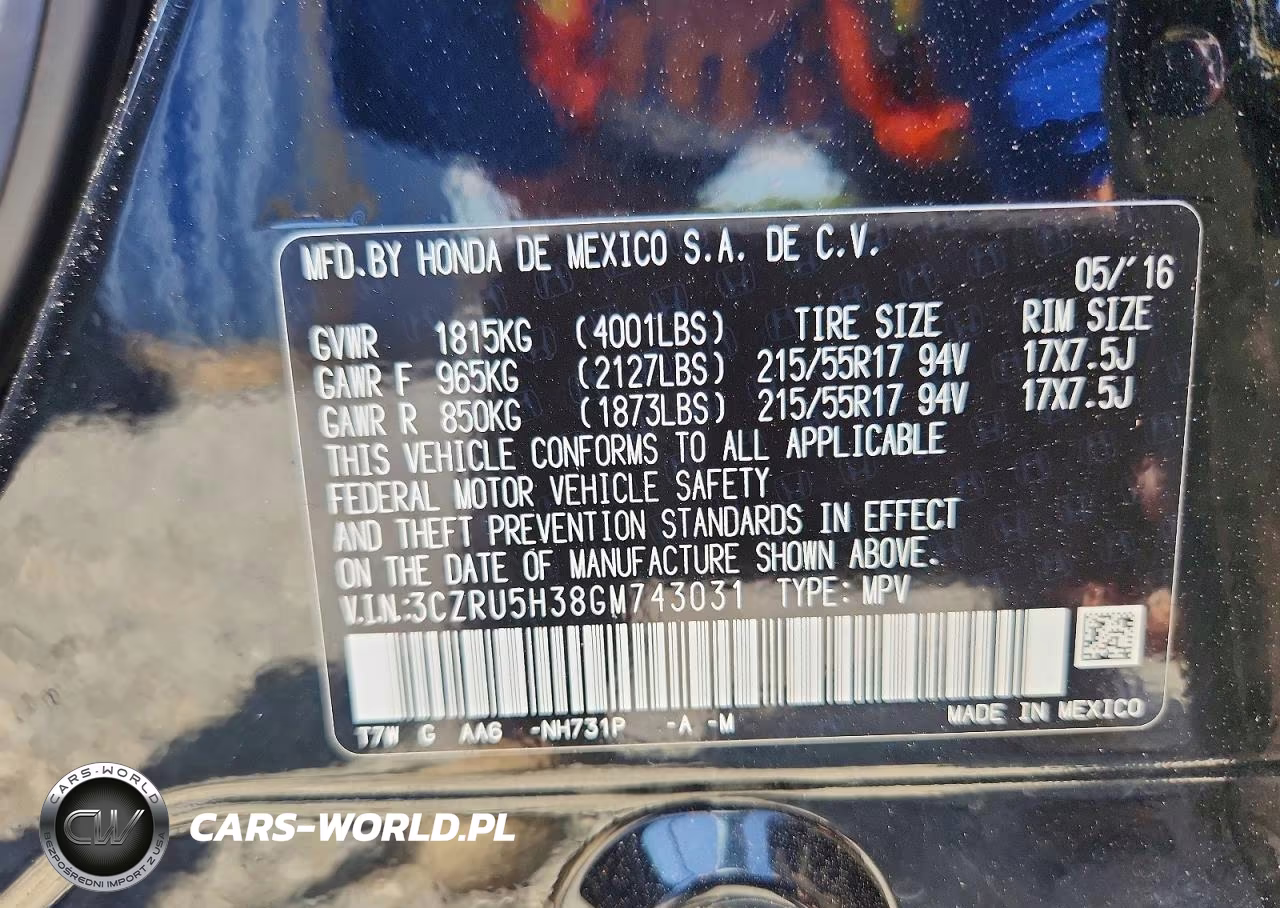 2016 Honda Hr-V Lx VIN:3CZRU5H38GM743031 - 14