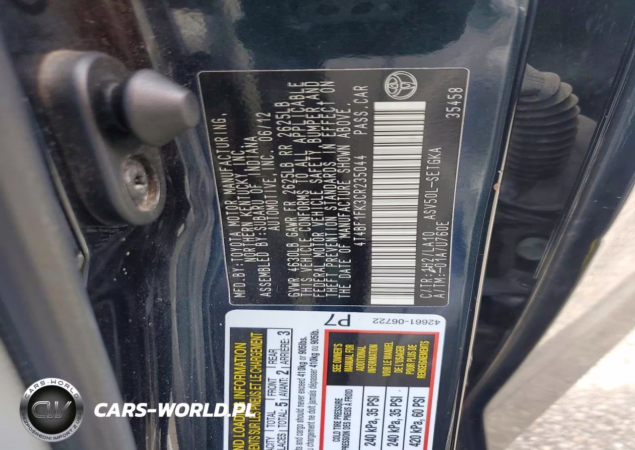 2012 Toyota Camry Xle VIN:4T4BF1FK3CR235044 - 12