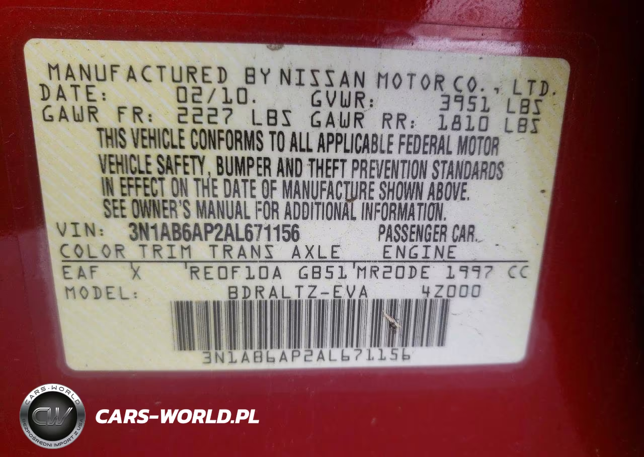 2010 Nissan Sentra 2.0 VIN:3N1AB6AP2AL671156 - 12
