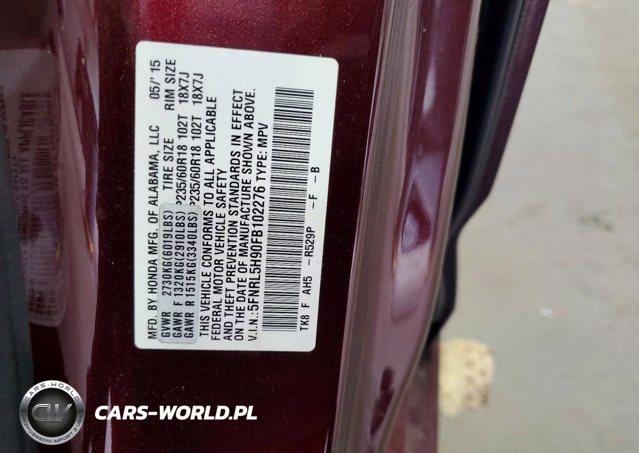 2015 Honda Odyssey Touring VIN:5FNRL5H90FB102276 - 14