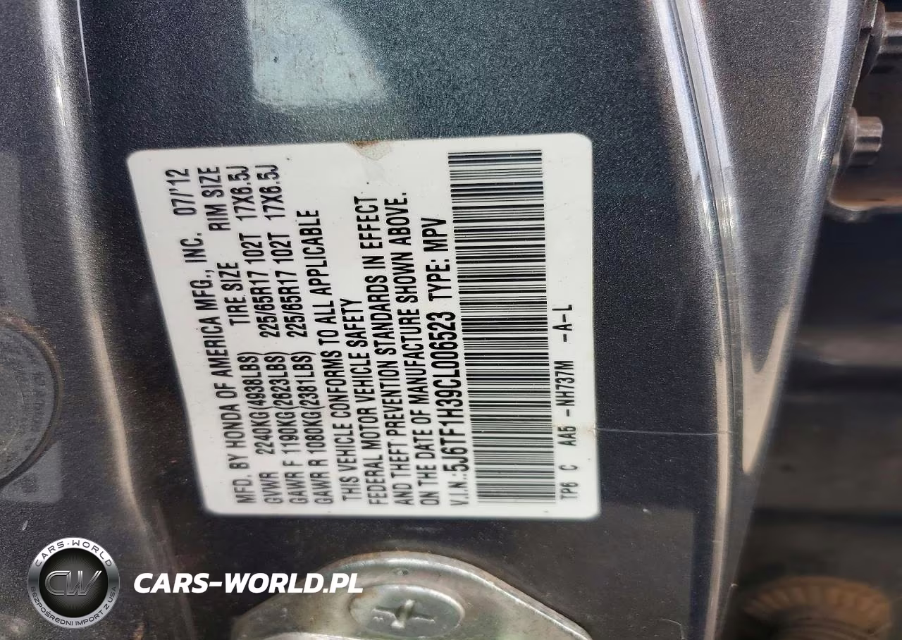2012 Honda Crosstour Ex VIN:5J6TF1H39CL006523 - 12