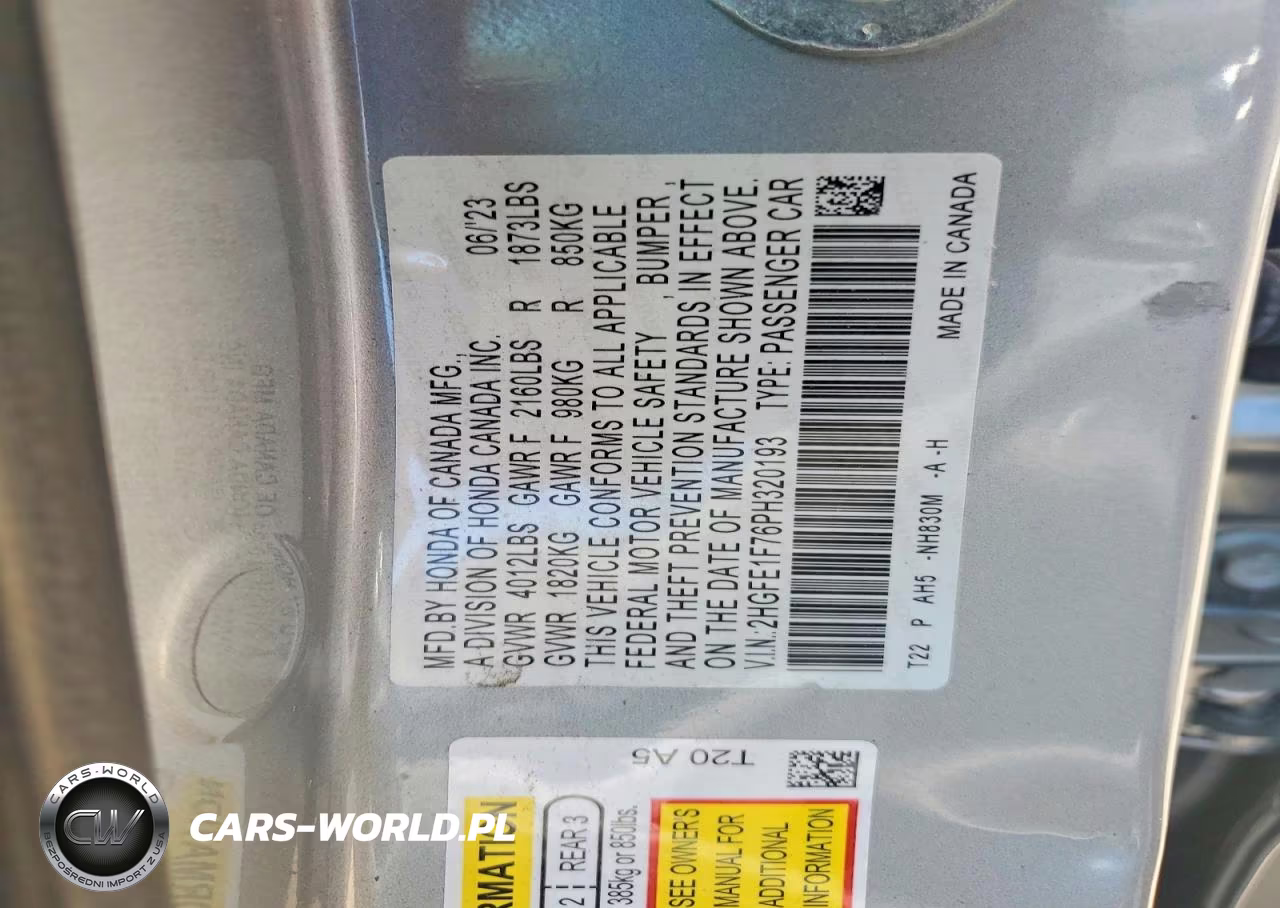 2023 Honda Civic Ex VIN:2HGFE1F76PH320193 - 12