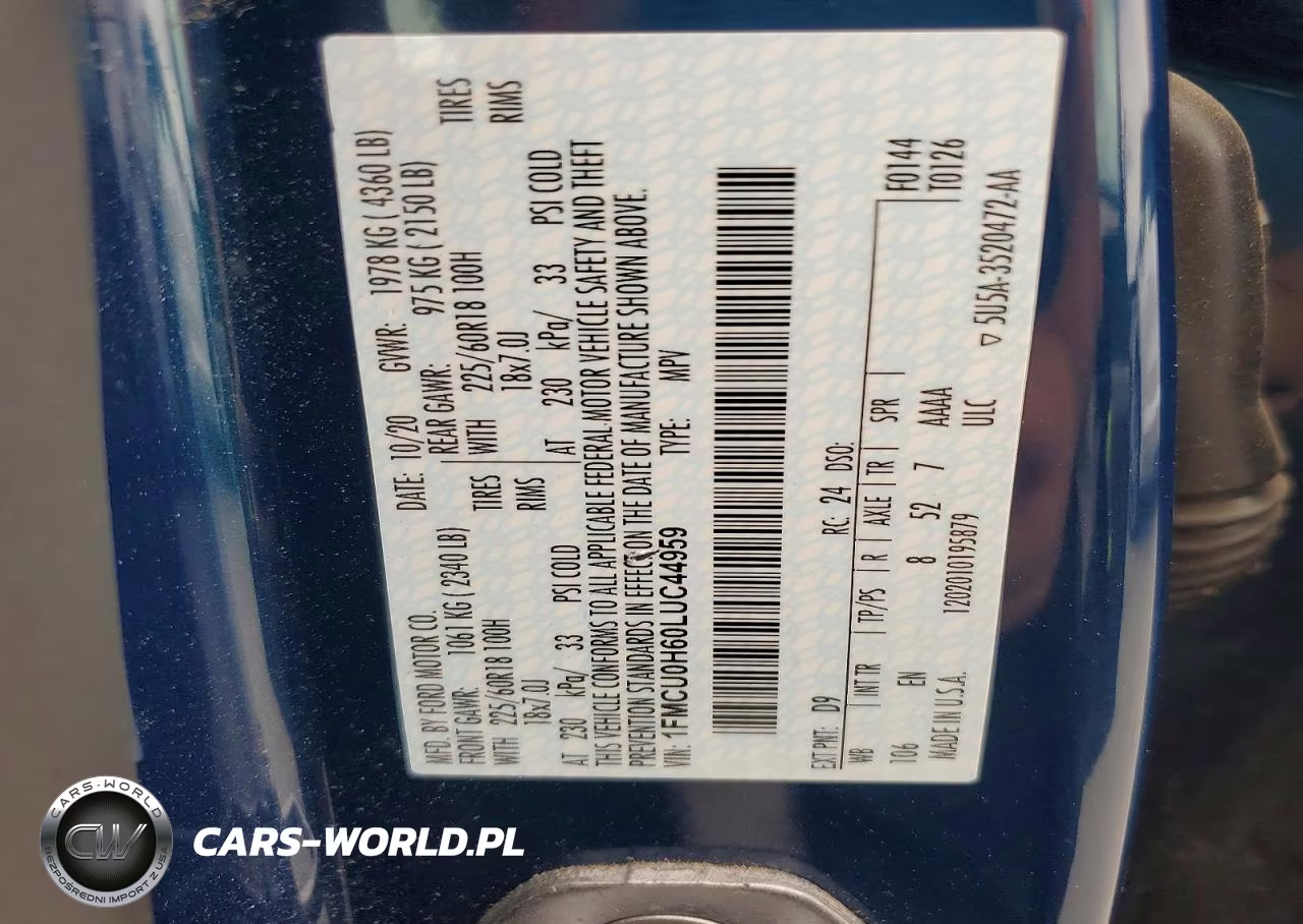2020 Ford Escape Sel VIN:1FMCU0H60LUC44959 - 12