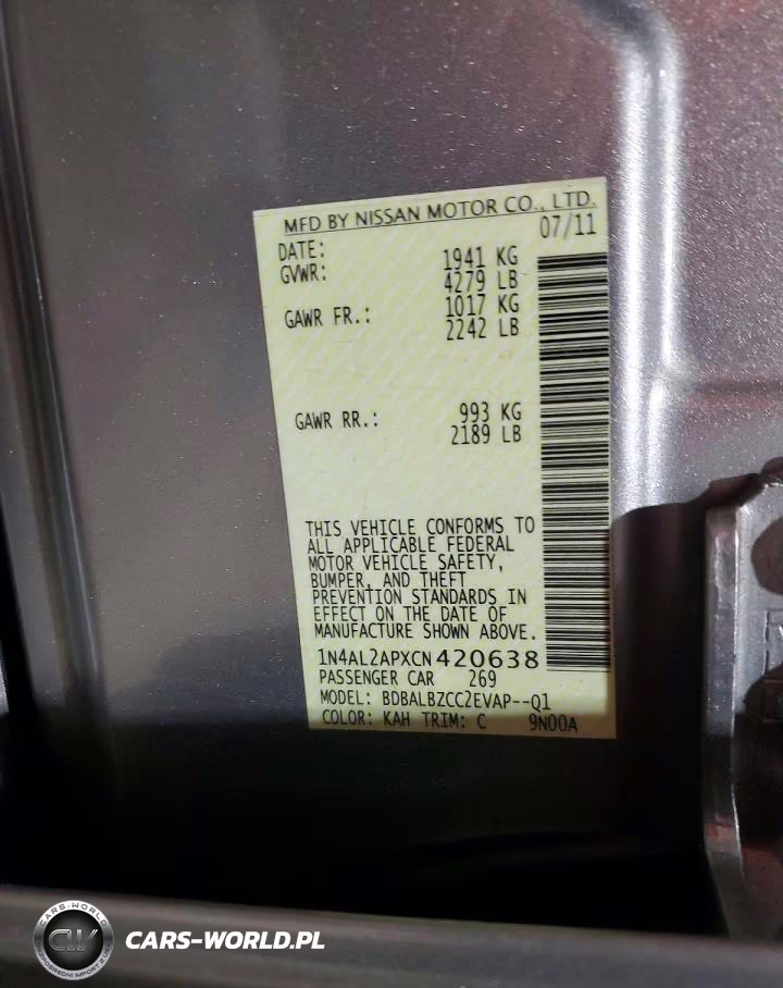 2012 Nissan Altima 2.5 VIN:1N4AL2APXCN420638 - 12