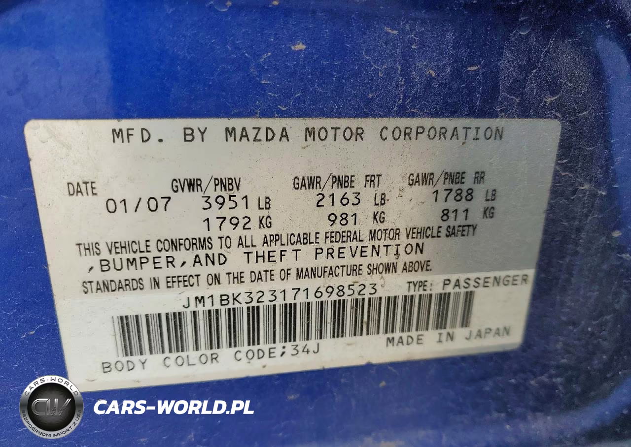 2007 Mazda 3 S VIN:JM1BK323171698523 - 12