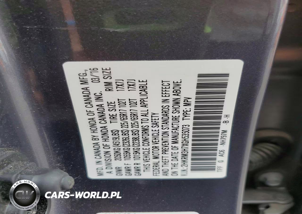 2016 Honda Cr-V Exl VIN:2HKRM3H7XGH535073 - 13