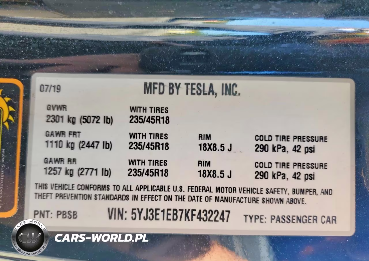 2019 Tesla Model 3 VIN:5YJ3E1EB7KF432247 - 12