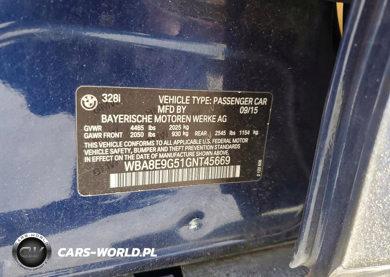 2016 BMW 328 I Sulev VIN:WBA8E9G51GNT45669 - 12