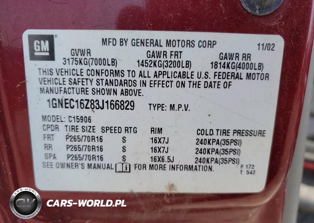 2003 Chevrolet Suburban VIN:1GNEC16Z83J166829 - 13
