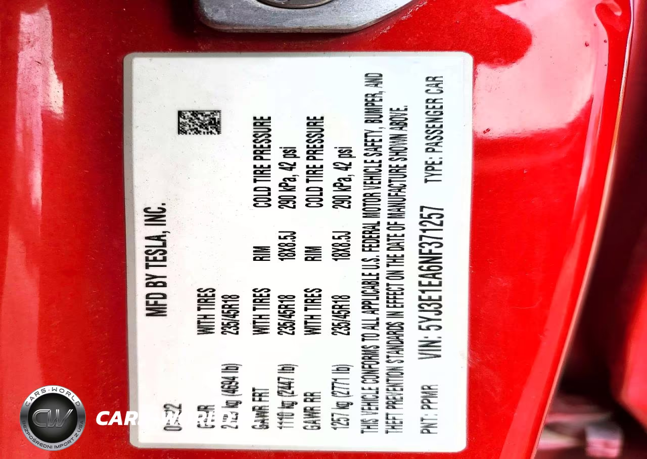 2022 Tesla Model 3 VIN:5YJ3E1EA6NF371257 - 12