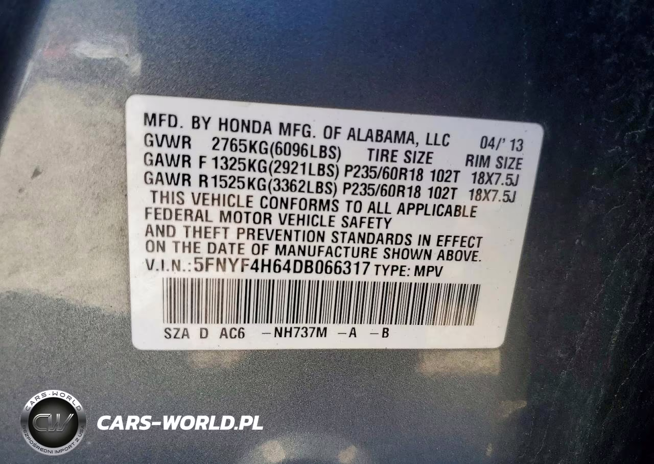 2013 Honda Pilot Exl VIN:5FNYF4H64DB066317 - 14
