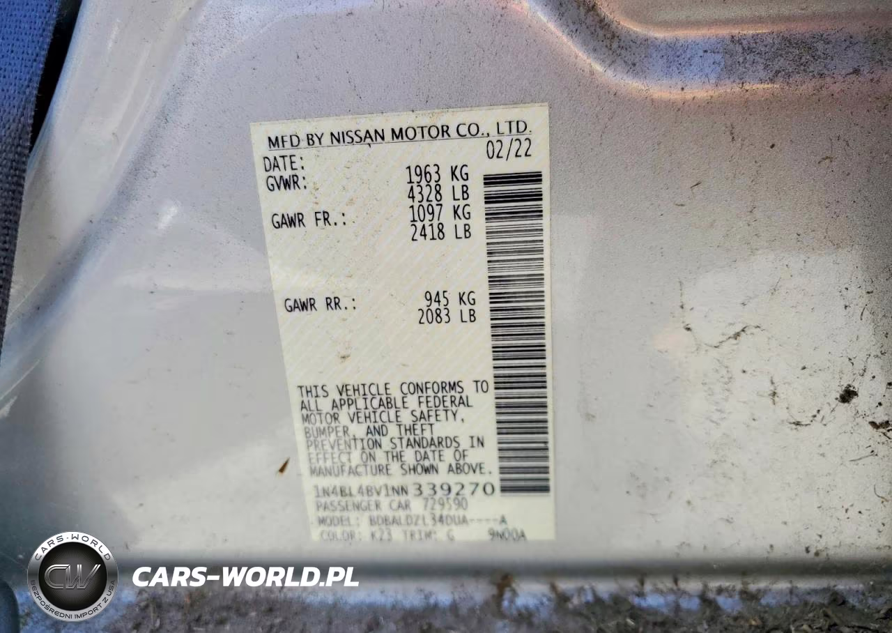 2022 Nissan Altima S VIN:1N4BL4BV1NN339270 - 12