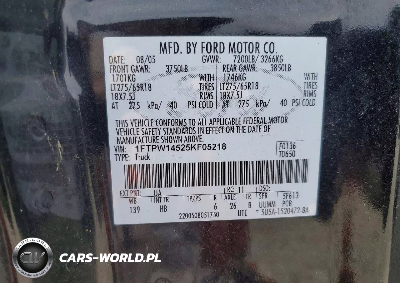 2005 Ford F150 Supercrew VIN:1FTPW14525KF05218 - 12