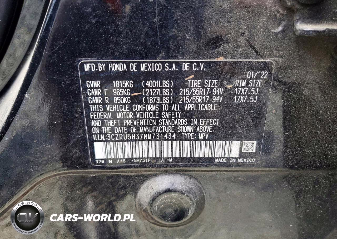2022 Honda Hr-V Lx VIN:3CZRU5H37NM731434 - 12