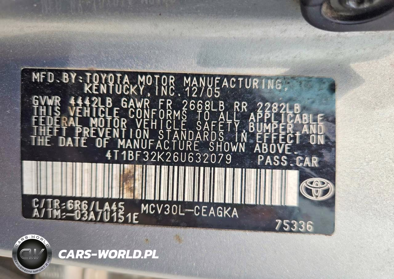 2006 Toyota Camry Xle V6 VIN:4T1BF32K26U632079 - 12
