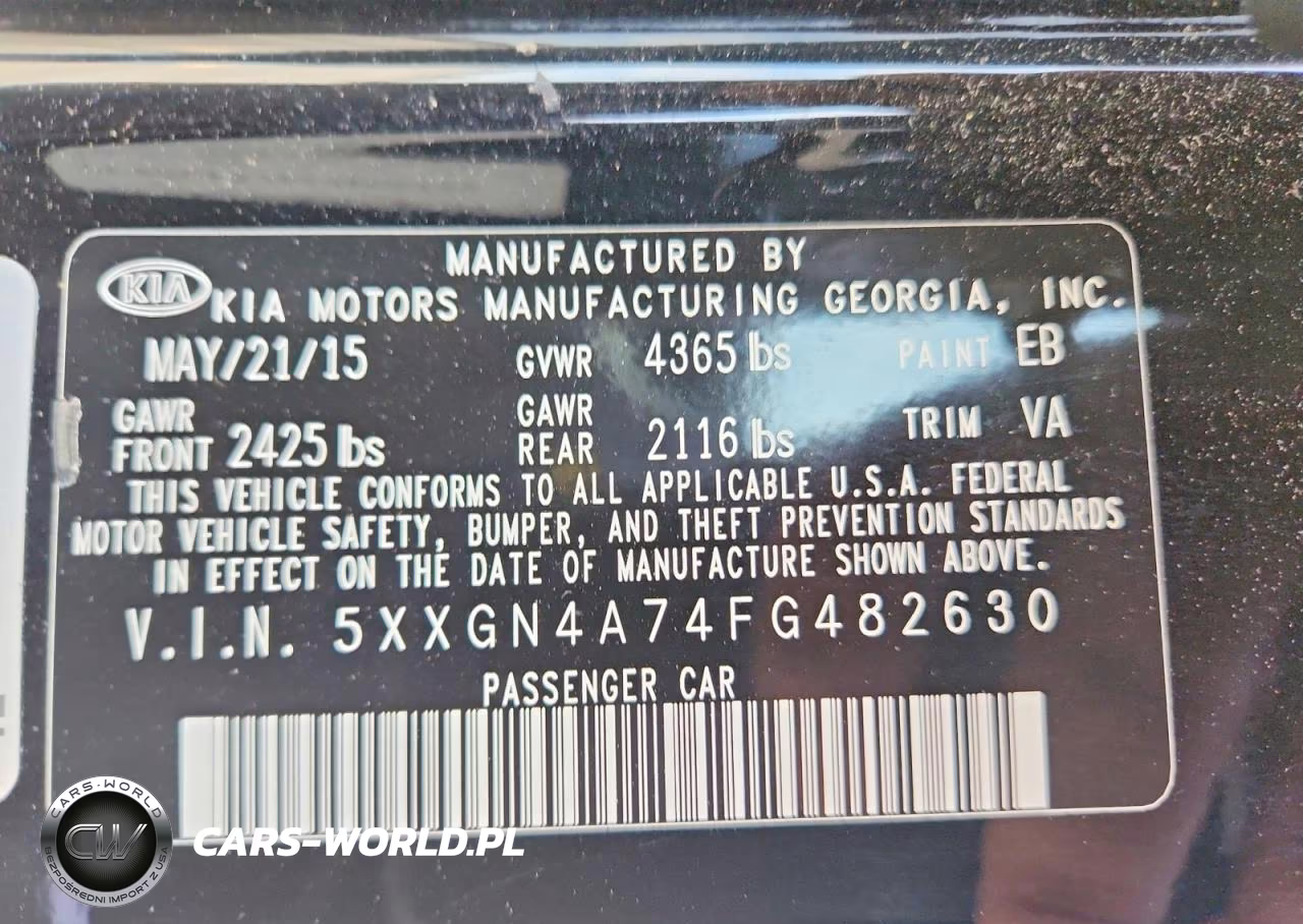 2015 Kia Optima Ex VIN:5XXGN4A74FG482630 - 12