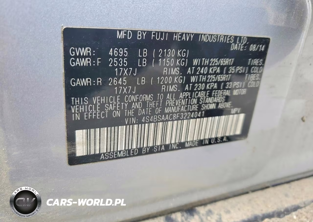 2015 Subaru Outback 2.5I VIN:4S4BSAAC8F3224041 - 12