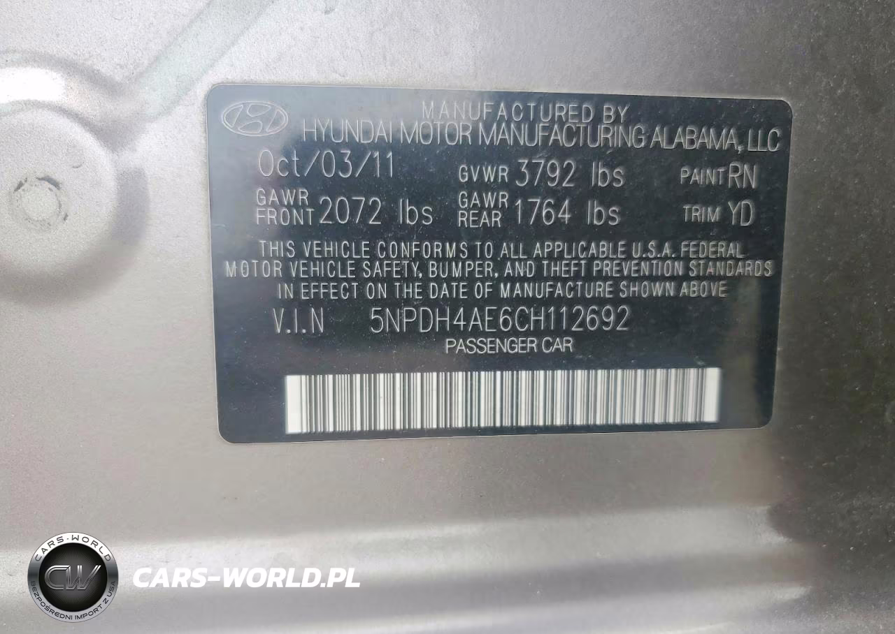 2012 Hyundai Elantra Limited VIN:5NPDH4AE6CH112692 - 12