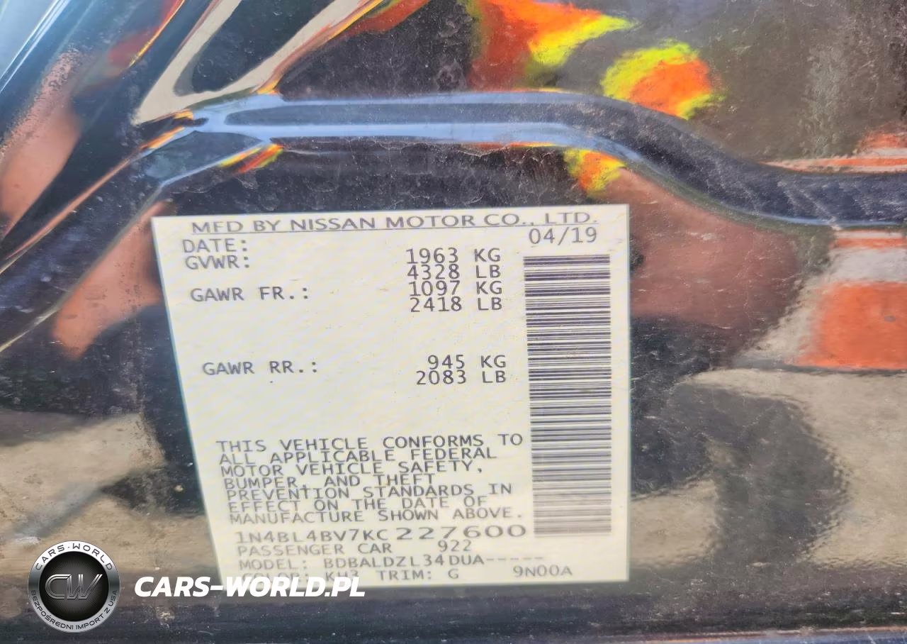 2019 Nissan Altima S VIN:1N4BL4BV7KC227600 - 12