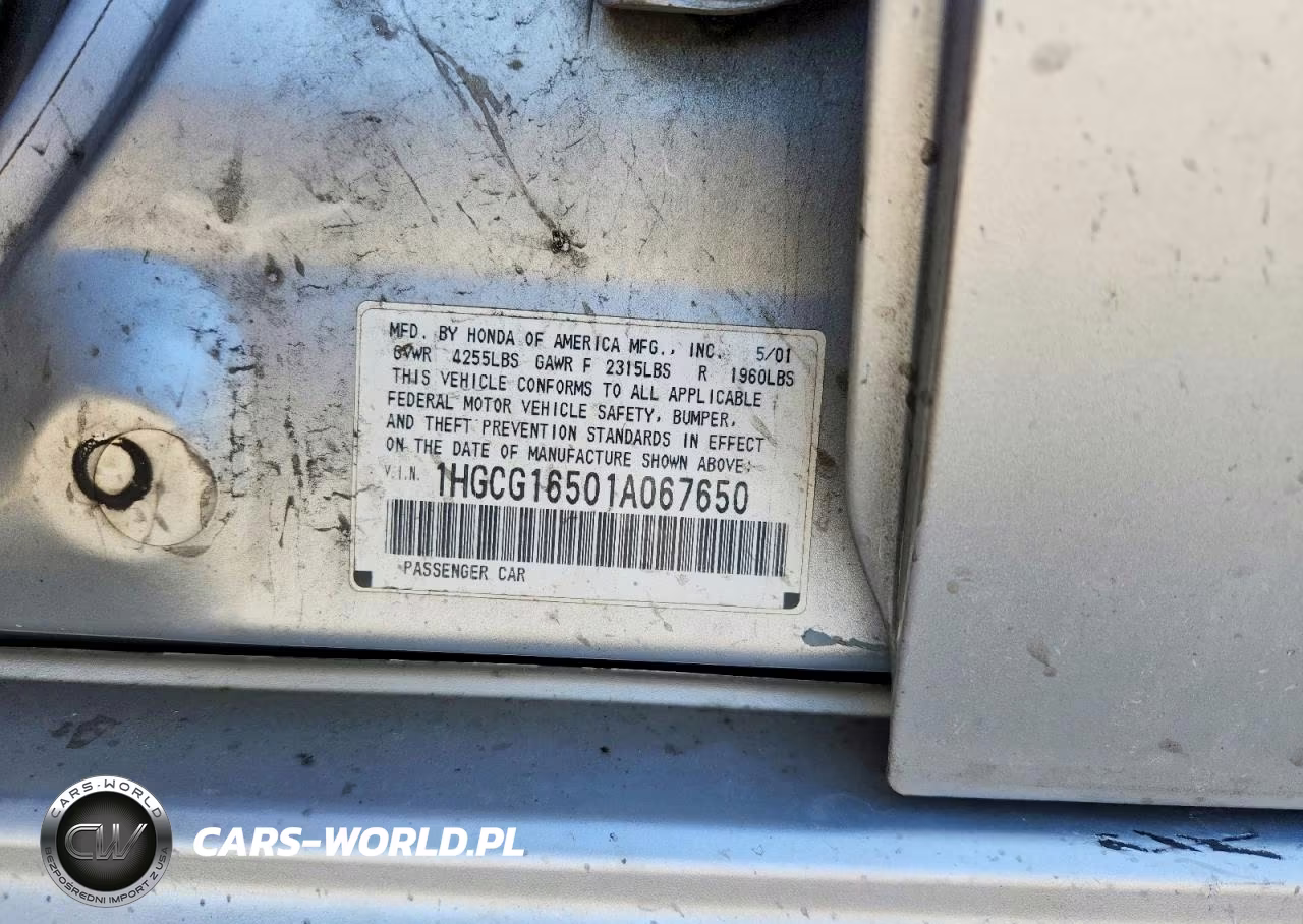 2001 Honda Accord Ex VIN:1HGCG16501A067650 - 12