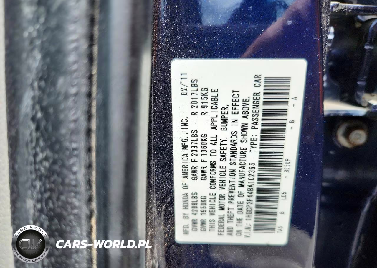 2011 Honda Accord Lxp VIN:1HGCP2F44BA102365 - 12
