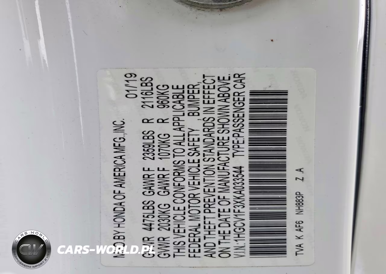 2019 Honda Accord Sport VIN:1HGCV1F3XKA033544 - 13