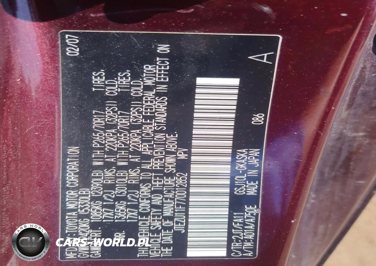2007 Toyota Fj Cruiser Base VIN:JTEZU11F770012852 - 12