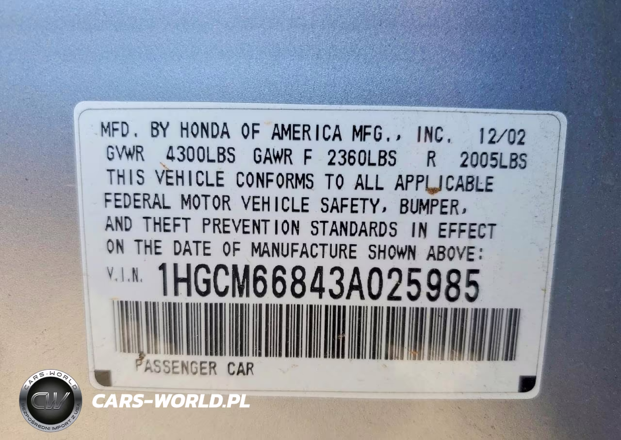 2003 Honda Accord Ex VIN:1HGCM66843A025985 - 12
