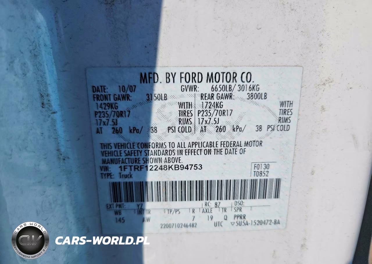 2008 Ford F150 VIN:1FTRF12248KB94753 - 12