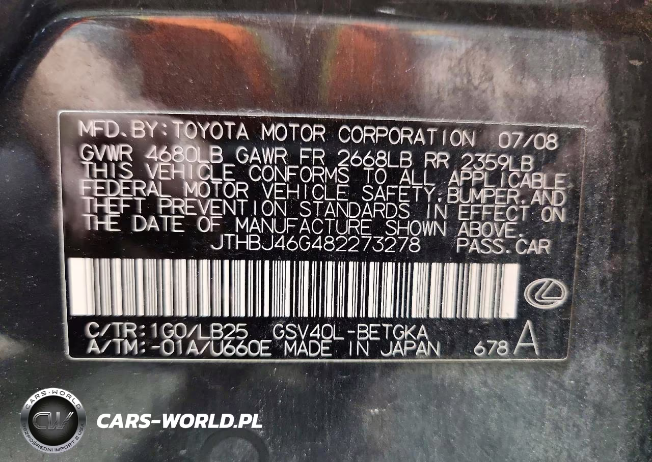 2008 Lexus Es 350 VIN:JTHBJ46G482273278 - 13