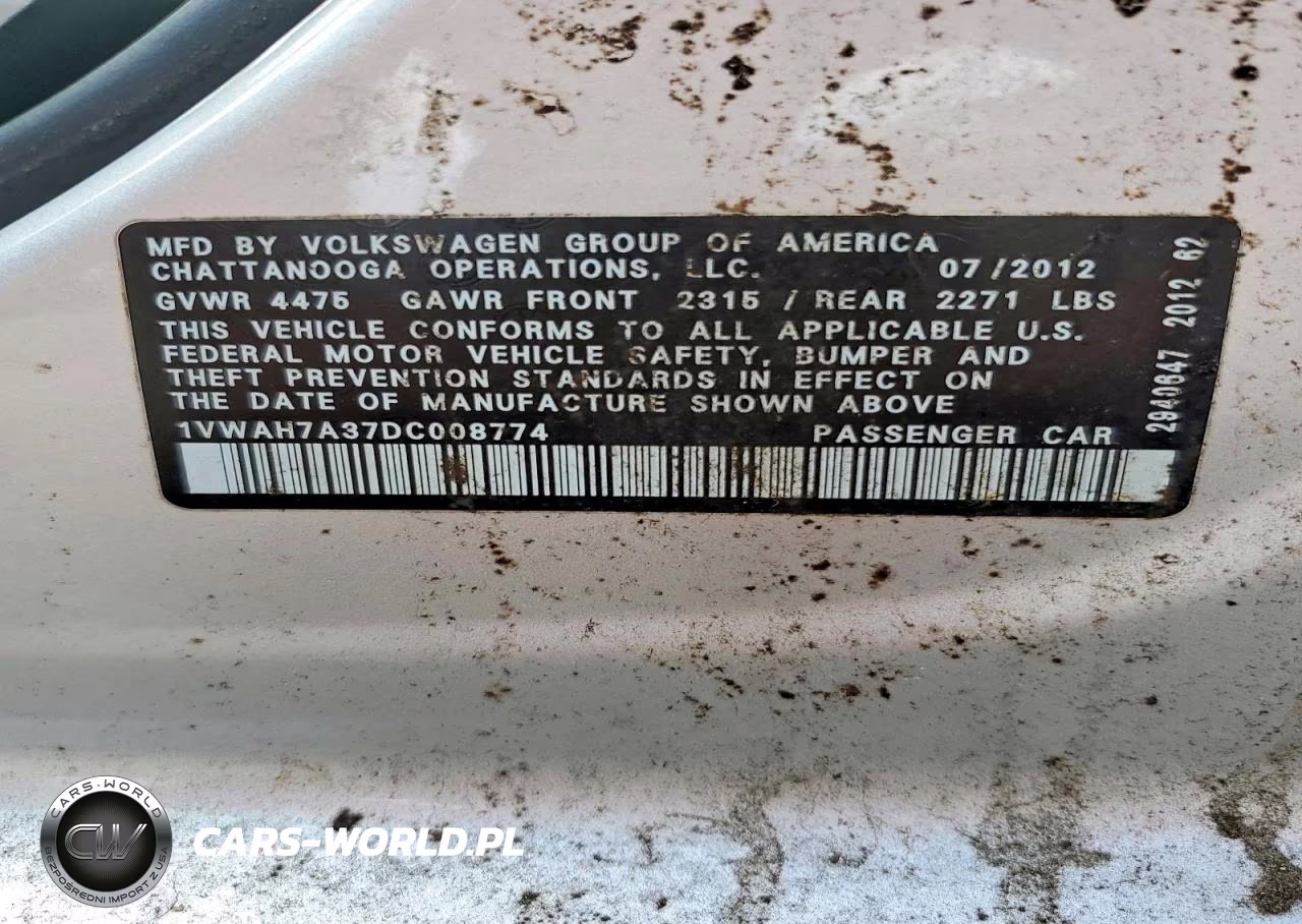 2013 Volkswagen Passat S VIN:1VWAH7A37DC008774 - 12