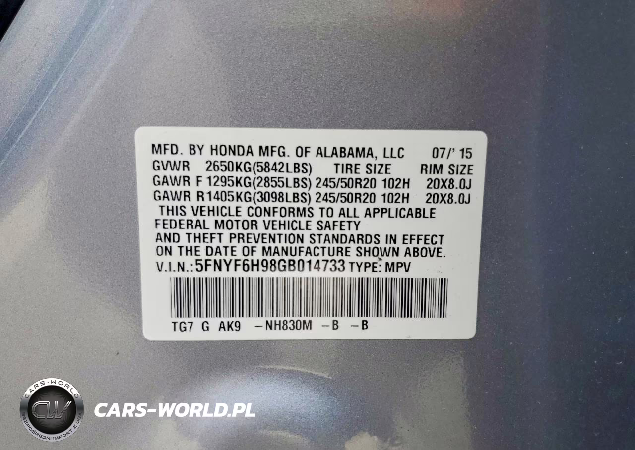 2016 Honda Pilot Touring VIN:5FNYF6H98GB014733 - 13