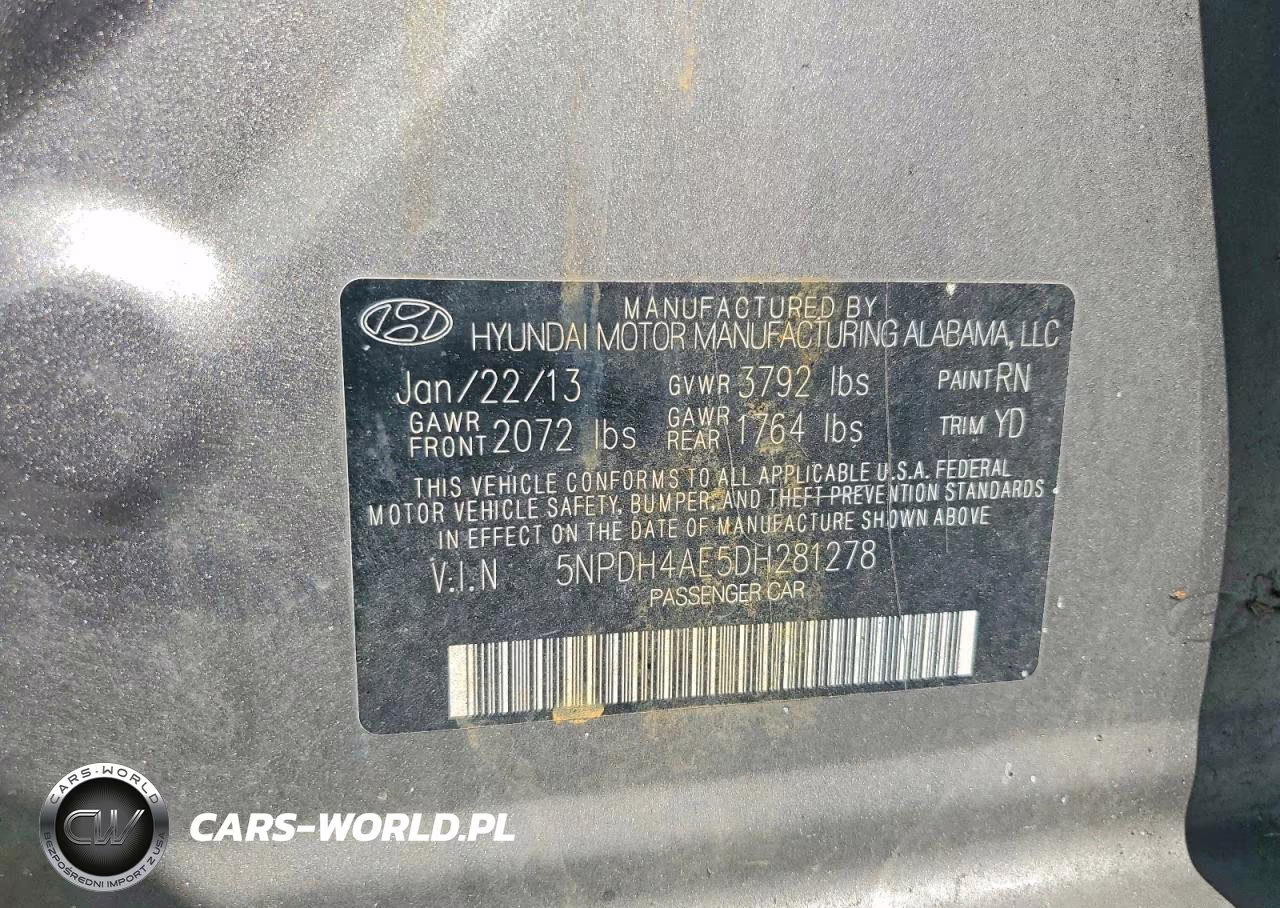 2013 Hyundai Elantra Gls VIN:5NPDH4AE5DH281278 - 12