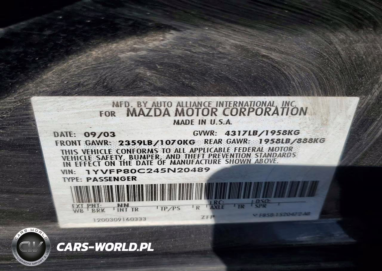 2004 Mazda 6 I VIN:1YVFP80C245N20489 - 12