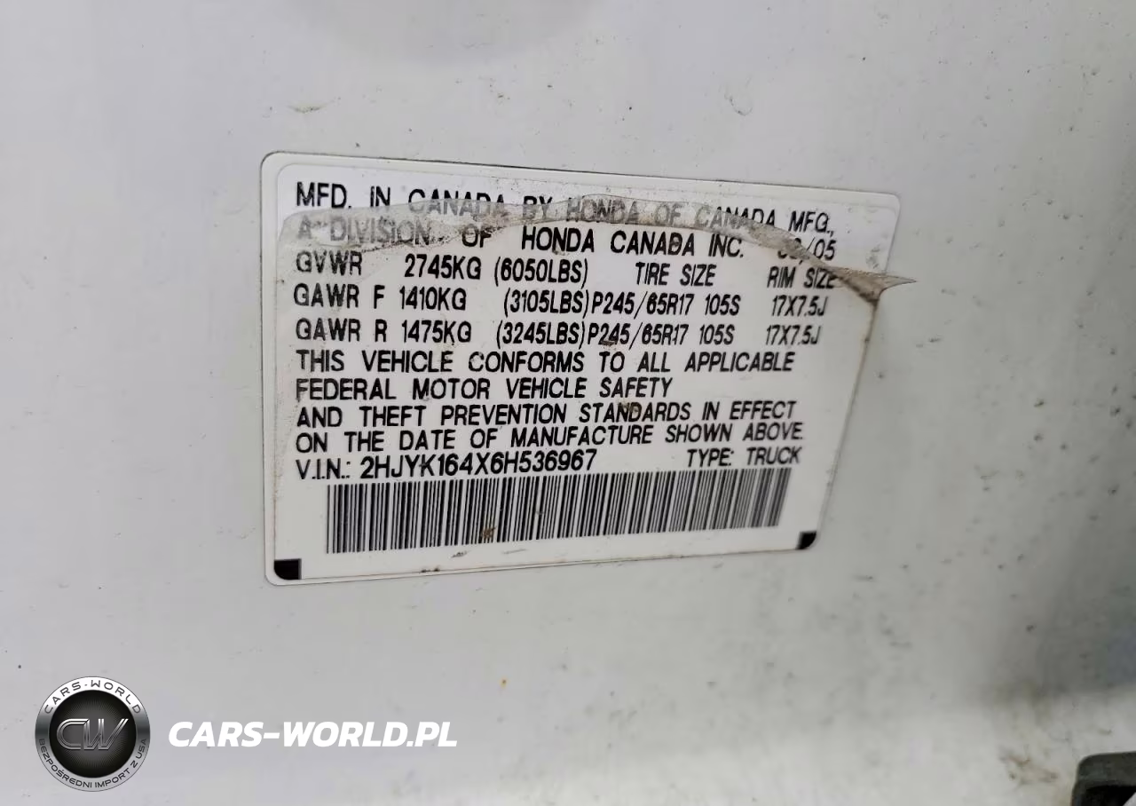2006 Honda Ridgeline Rts VIN:2HJYK164X6H536967 - 12