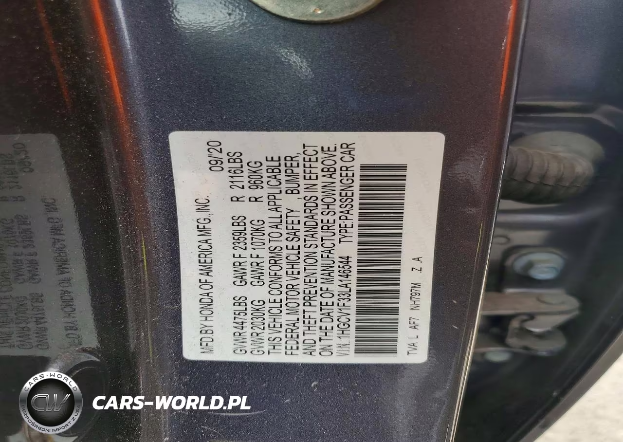 2020 Honda Accord Sport VIN:1HGCV1F33LA146544 - 12