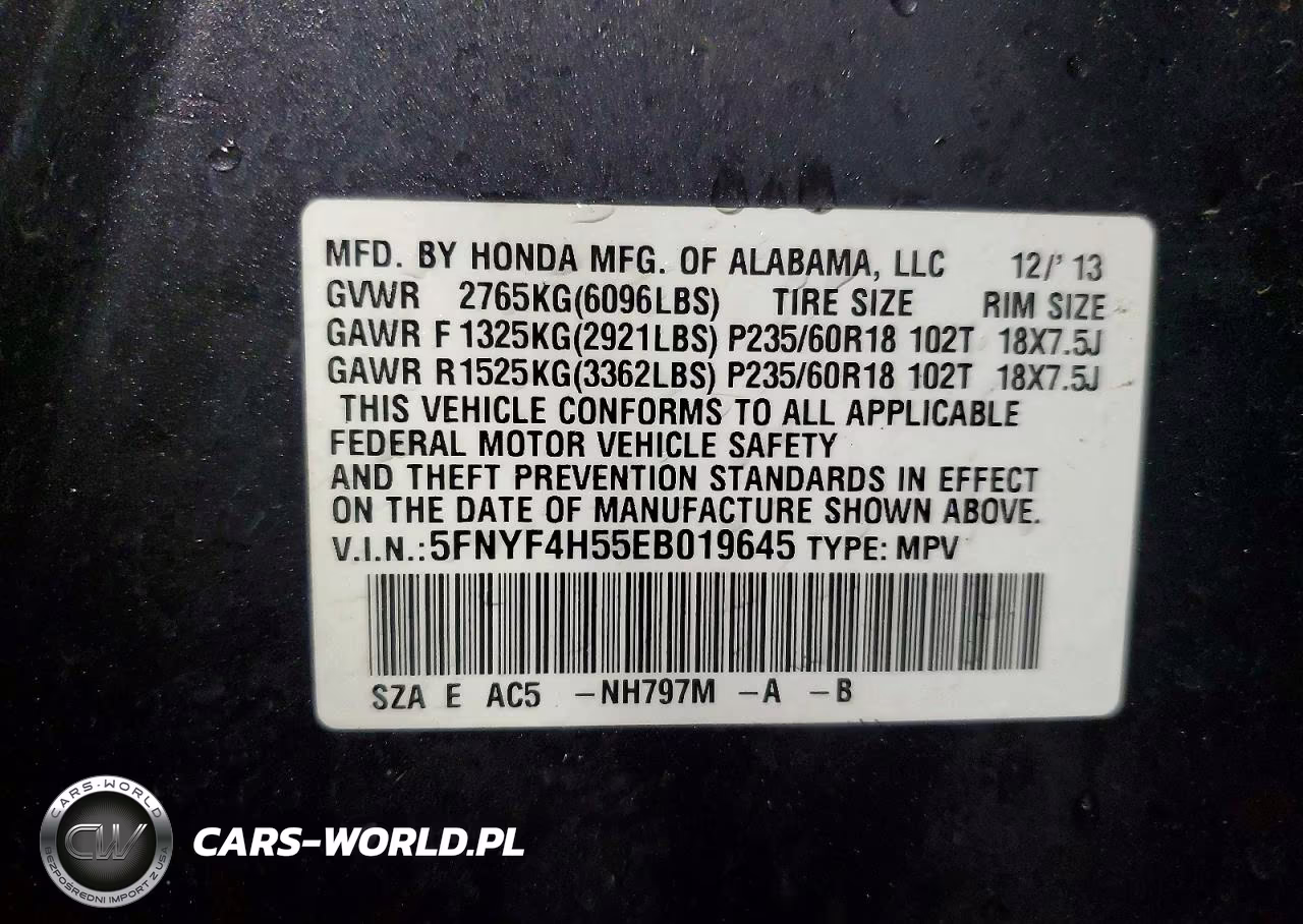 2014 Honda Pilot Exl VIN:5FNYF4H55EB019645 - 12
