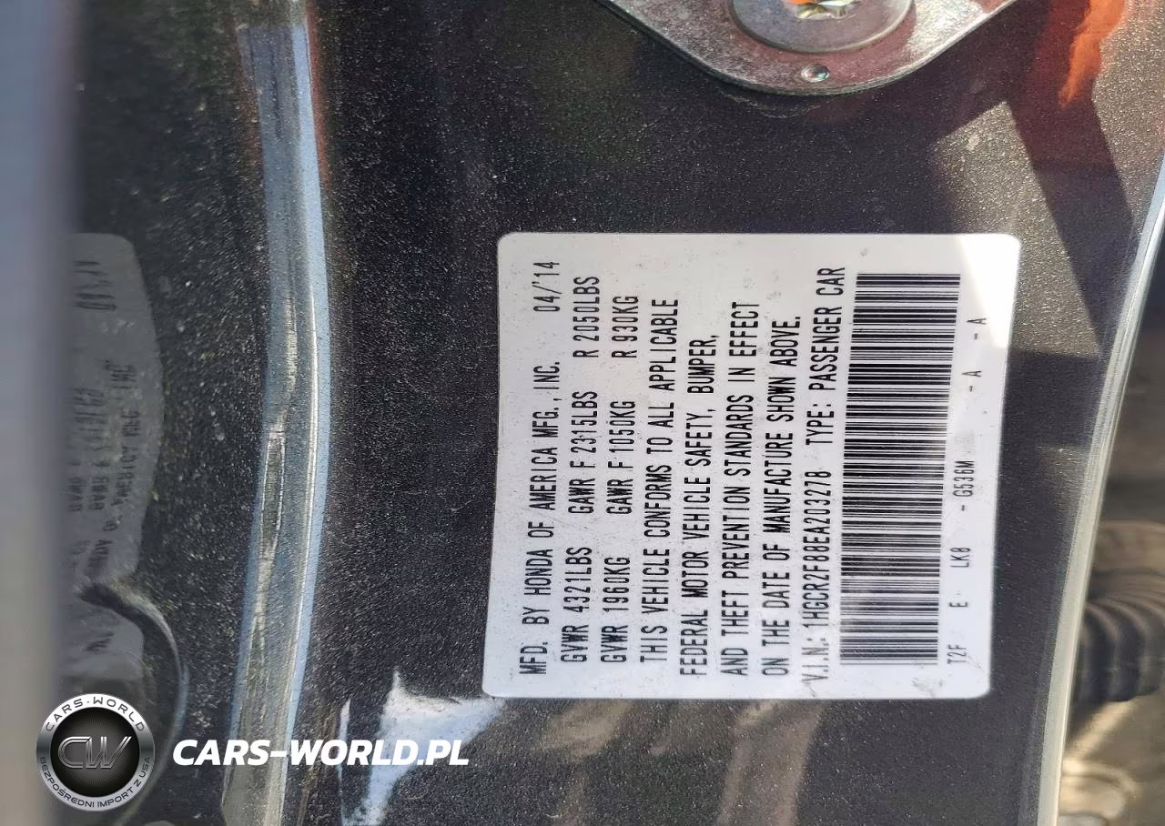 2014 Honda Accord Exl VIN:1HGCR2F88EA203278 - 12