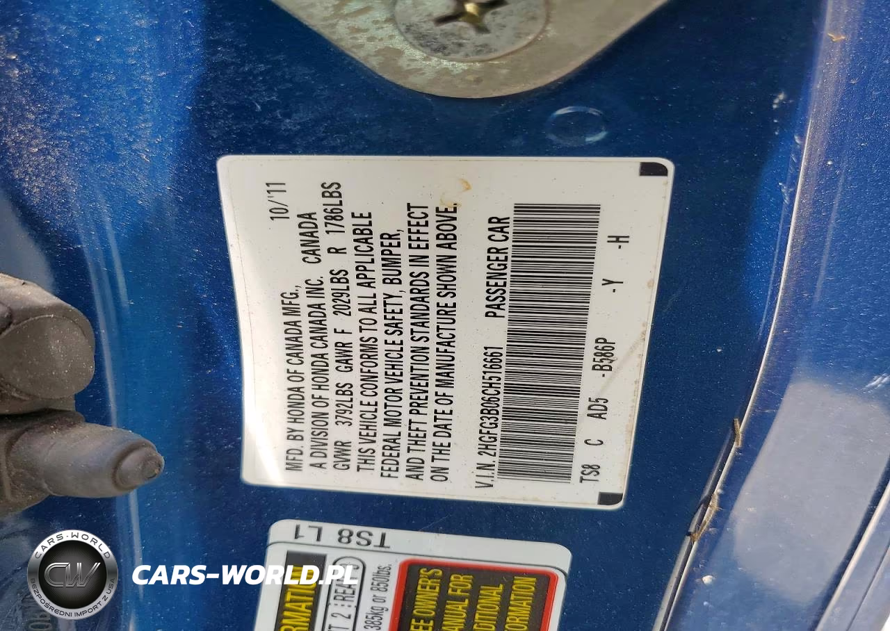 2012 Honda Civic Exl VIN:2HGFG3B06CH516661 - 12